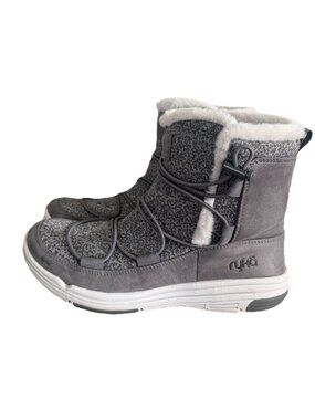 RYKA Aubonne Faux Fur Ankle Lace Up Winter Boots Gray/Cream Size 7M